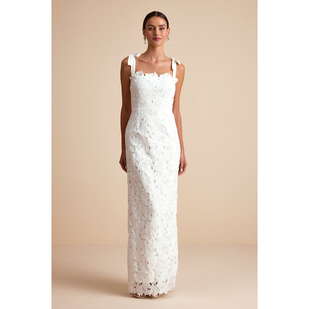 Lulus Alanari White Floral Embroidered Tie-strap Column Maxi Dress - Size L